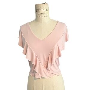 Express Blush Pink Ruffle Top Flutter Sleeve V Neck Soft Stretch XSmall
Coquette